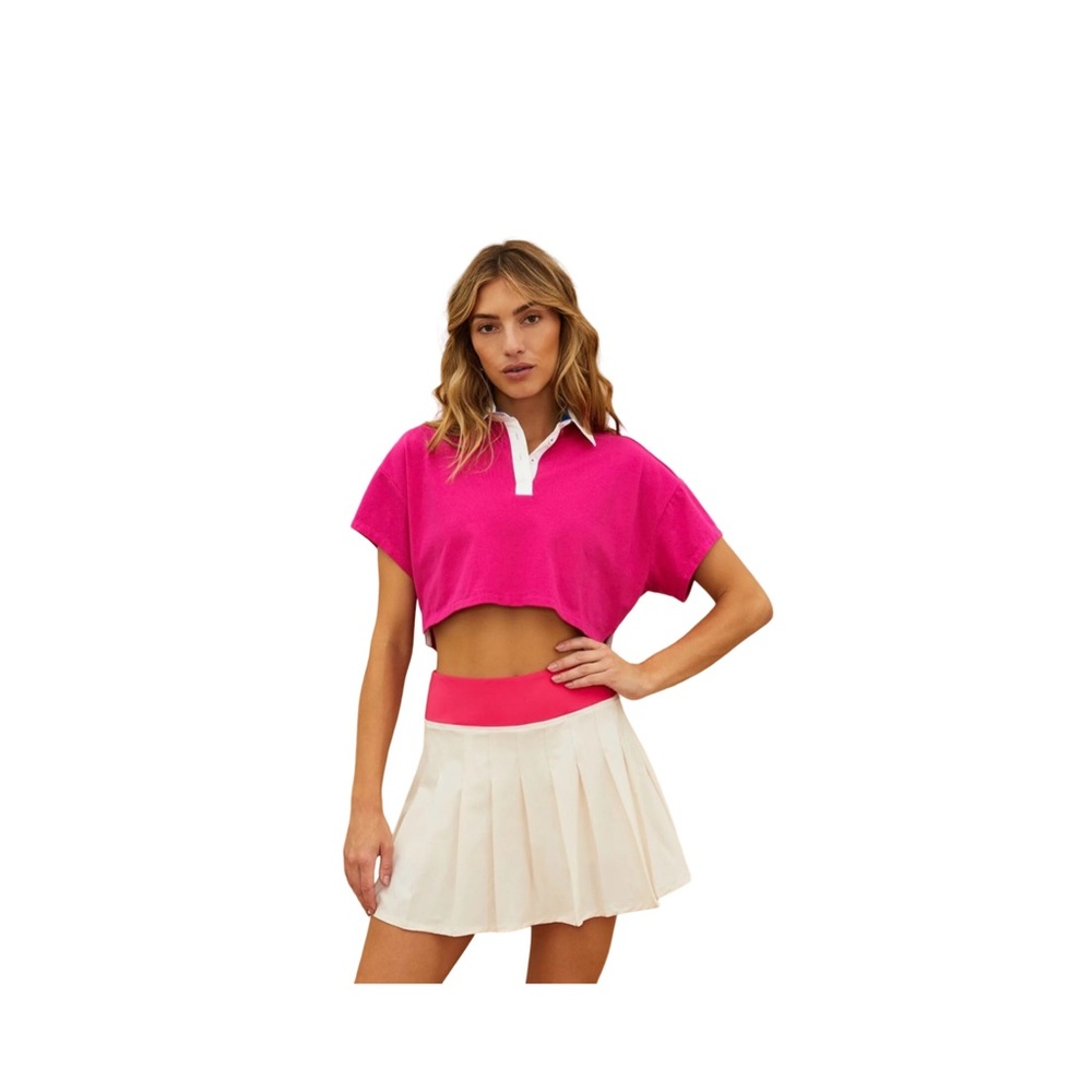 NWT Beach Riot Willa Pink and White Polo Crop Top M